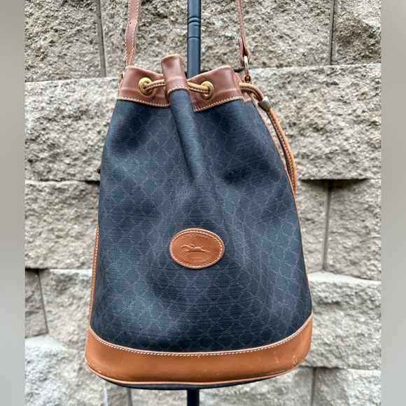 Longchamp Handbags - Longchamp Black and Brown Bucket Bag